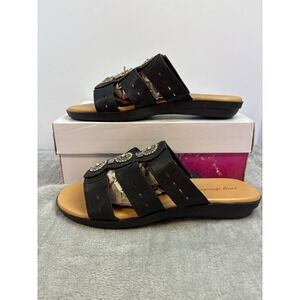 Easy Street Womens Black Beaded Rhinestone Slide Sandals Cushioned Sole 11 Wide